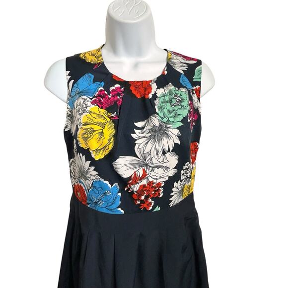Banana Republic Navy Floral Dress Fit & Flare Sz 2 Lined Sleeveless Knee Length - Picture 3 of 10